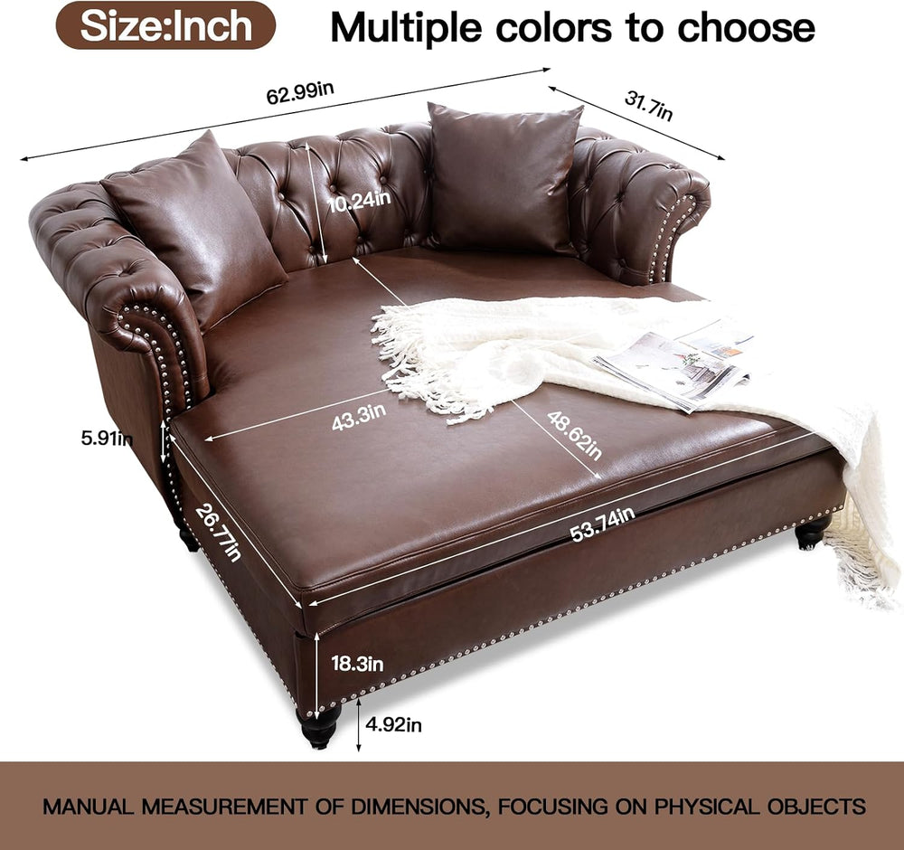 63" Oversized Chaise Lounge Chair, Double Chaise Lounges Sofa, Faux Leat...
