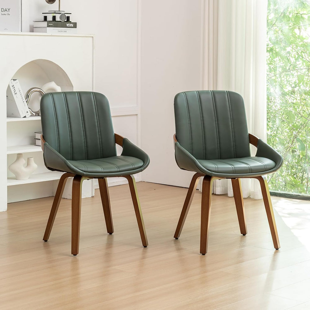Mid Century Modern Dining Chairs Green Accent Leather Kitchen Chairs,4PCS