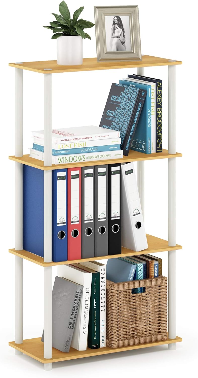 Furinno Turn-N-Tube Toolless 4-Tier Storage Shelves, Beech