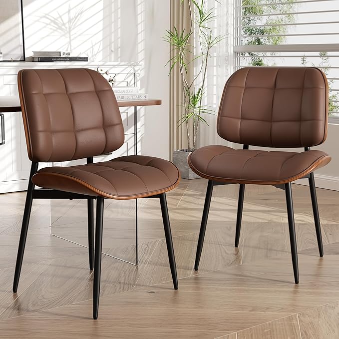 Dining Chairs Set of 2, Mid Century Modern Dining Room Chair, Upholstered Fau...