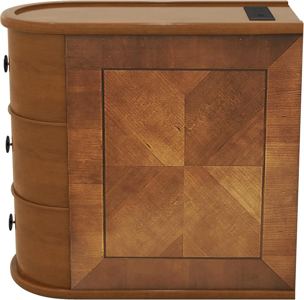 Narrow End Table with Charging Station, Wood Side Table with Drawers for Smal...