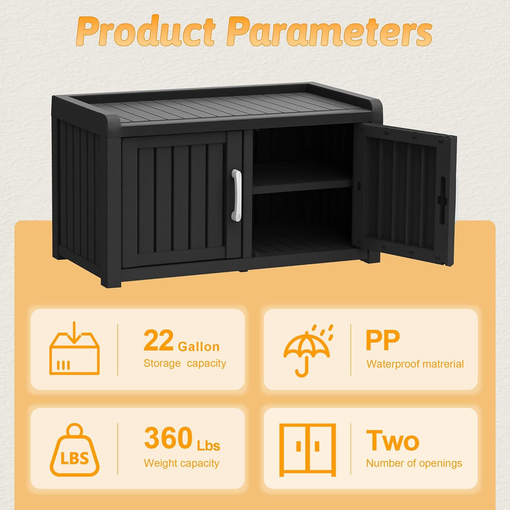 2-Tier Storage Bench, Waterproof UV-Resistant Outdoor Shoe Storage Cabinet ,O...