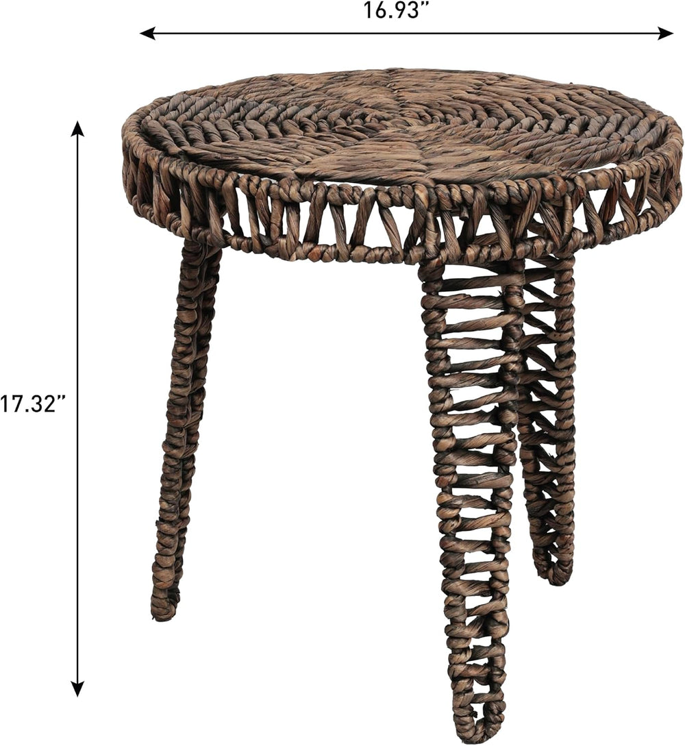 JONATHAN Y Amara 17" Round Handwoven Water Hyacinth End Table with Tripo...