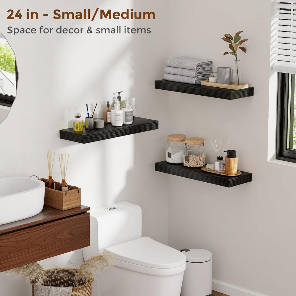 Heimlove 48 Inch Floating Shelves for Wall 8 Inch Deep Black Shelves Set of 2...