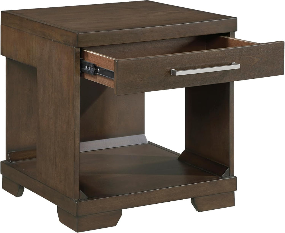 Penau Modern Rectangular End Table Espresso Finish, Dovetail Drawer with Nick...