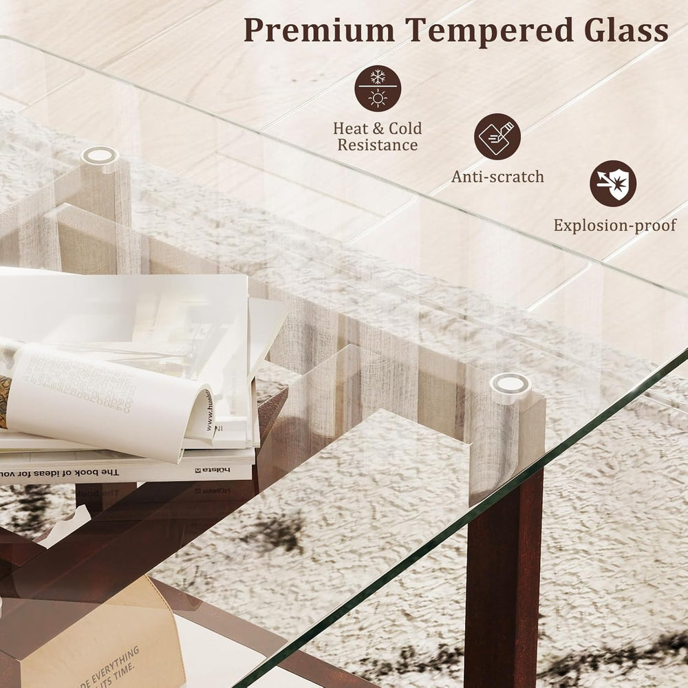 Giantex Glass End Table Set of 2, 24" Square Side Tables with Storage Sh...
