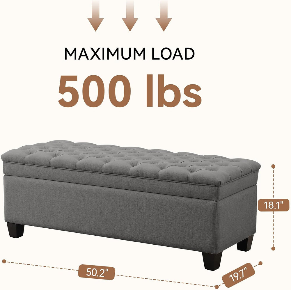 50" Storage Ottoman Bench, Rectangular End of Storage Bench, Upholstered...