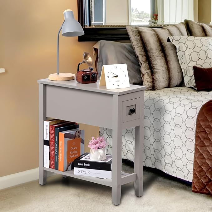 Gery Chairside Narrow End Table, Solid Recliner Side Table with Drawer, Slim ...