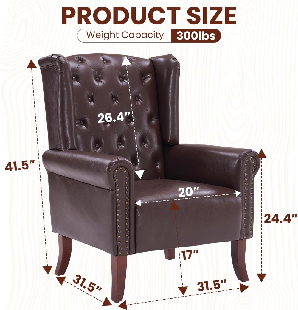 Modern Accent Chair Set of 2, Mid-Century Faux Leather Armchair Upholstered C...