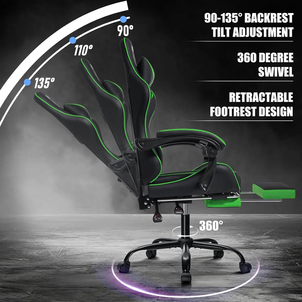 Gaming Chair with Massage Ergonomic Computer Chair with Footrest and Lumbar S...