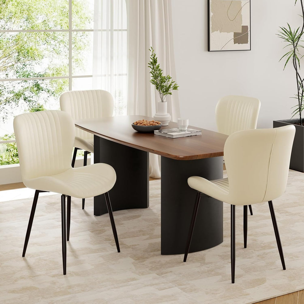 Upholstered Dining Chairs Set of 4 PU Leather Metal Legs Beige | Vertical cha...