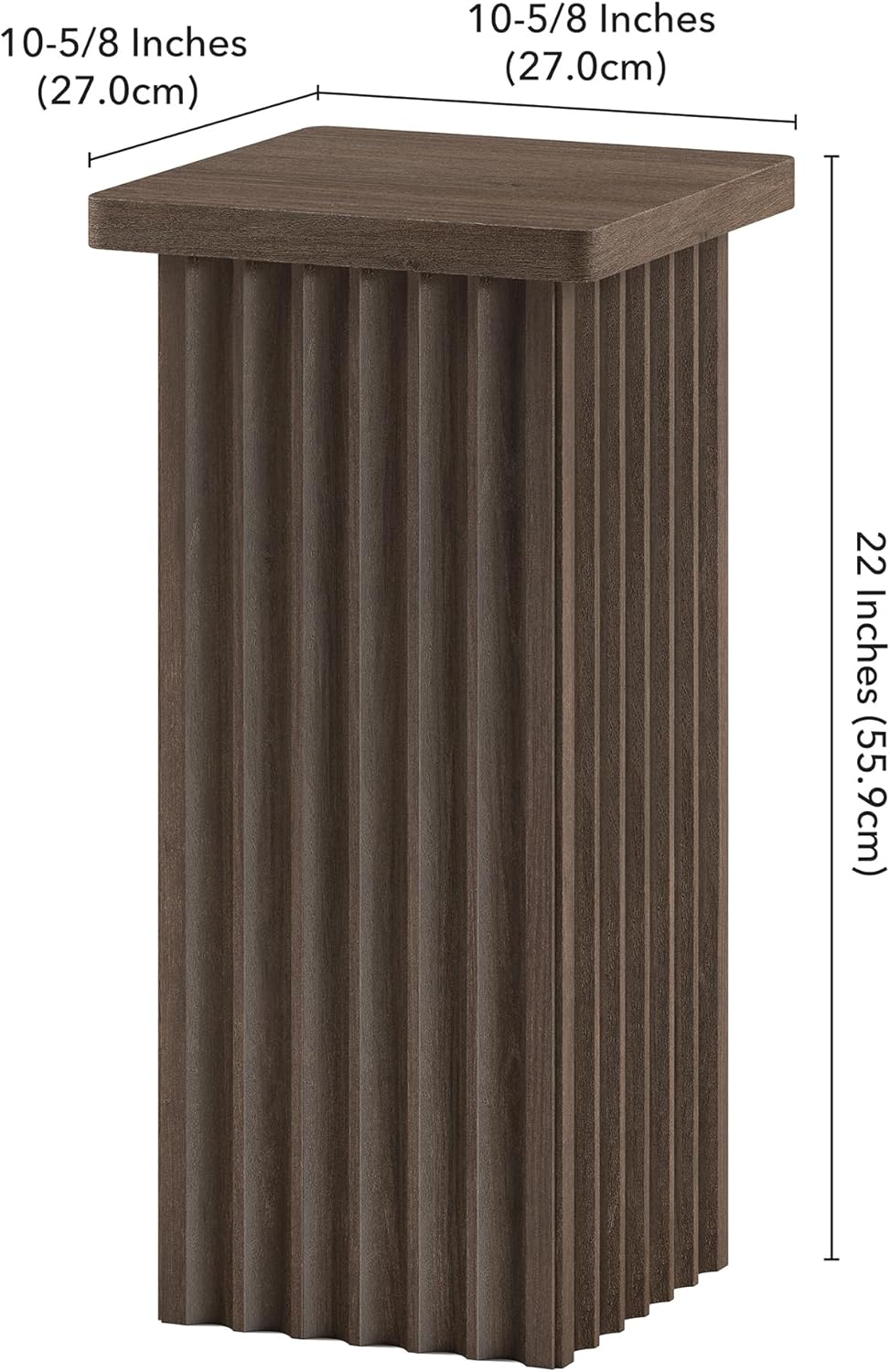 Henn&Hart 11" Fluted Modern Square End Table, Ribbed Side Table, Nig...