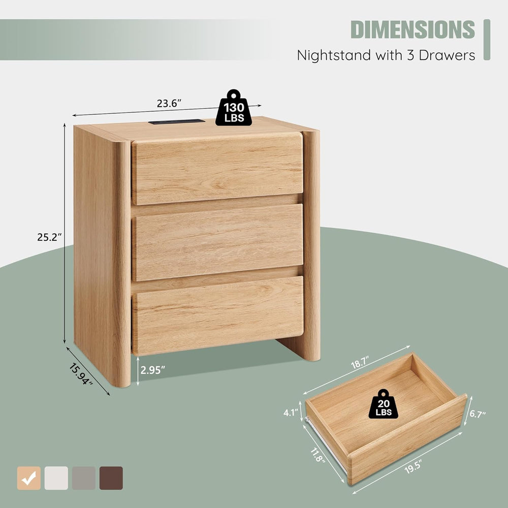 25" Tall Modern Nightstand Set of 2, 23.6" W Night Stand with Charg...