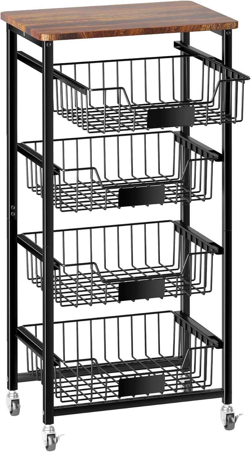 OKZEST Fruit Basket, 5-Tier Utility Kitchen Organizer and Storage Cart with P...