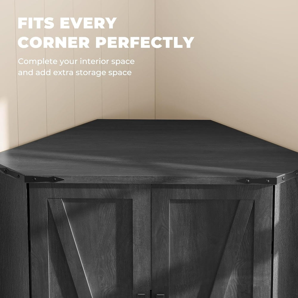 Dripex 71" Black Farmhouse Corner Pantry Cabinet with LED Light, Tall St...