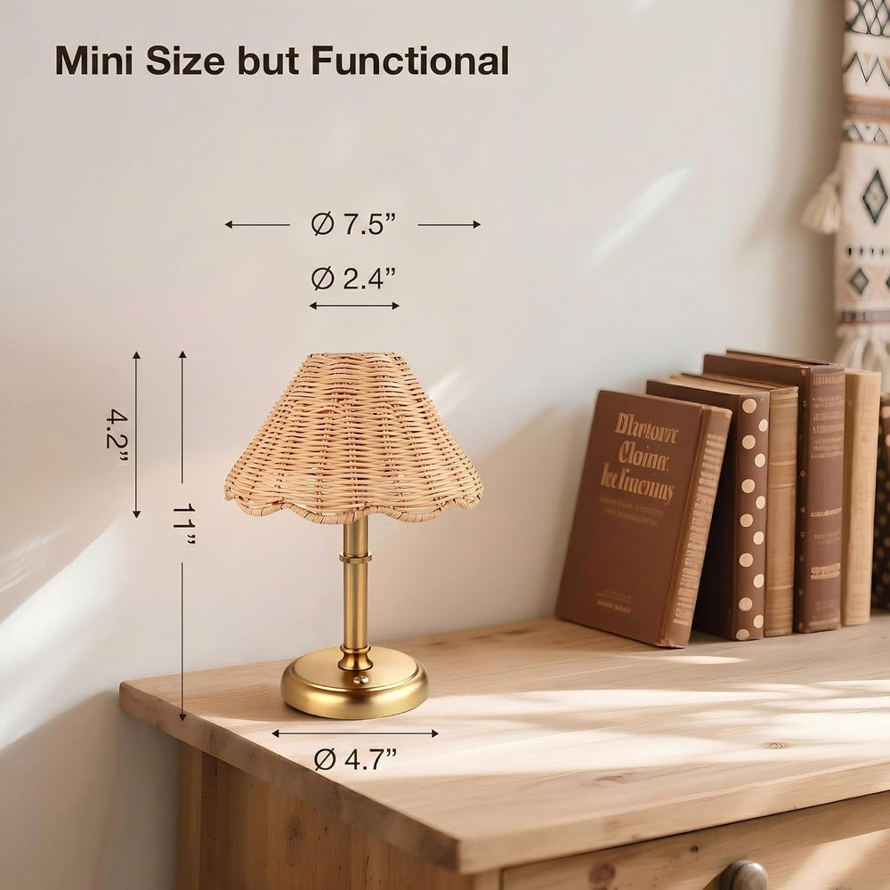 Mini Cordless Boho Rattan Table lamp, 5200-mAh Rechargeable Battery, 3-Level ...
