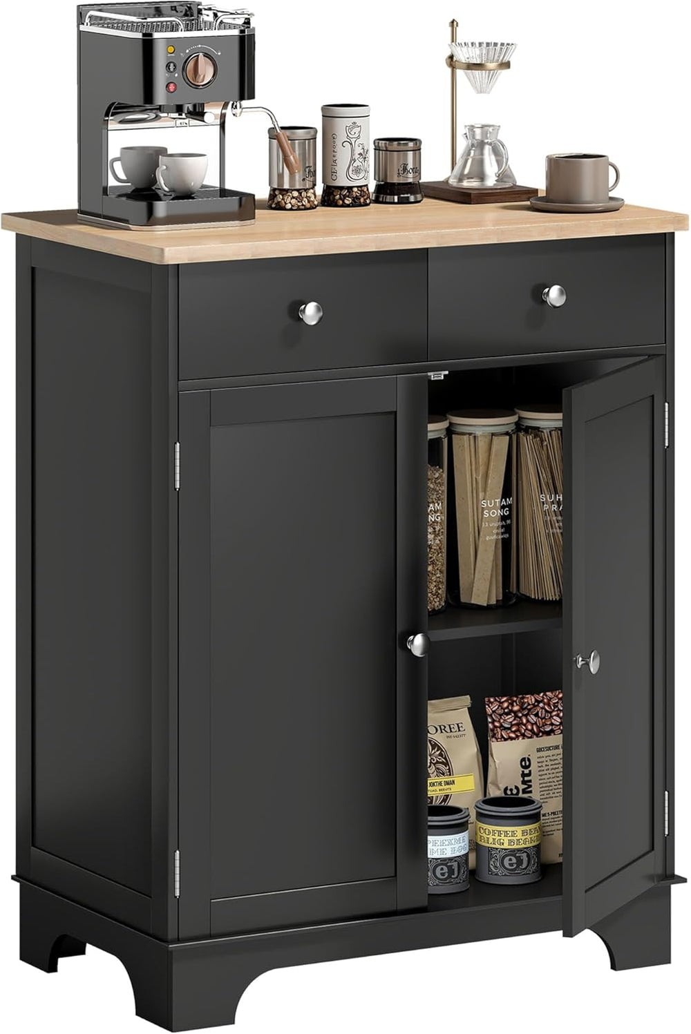 HOMCOM Sideboard Buffet Cabinet with Solid Wood Countertop, Modern Kitchen St...