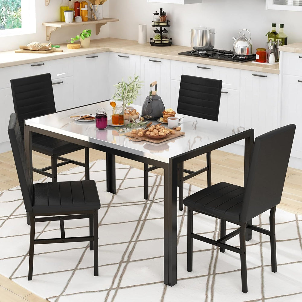 Recaceik Dining Table Set for 4, Modern 5 Piece Dining Table Set Faux Marble ...