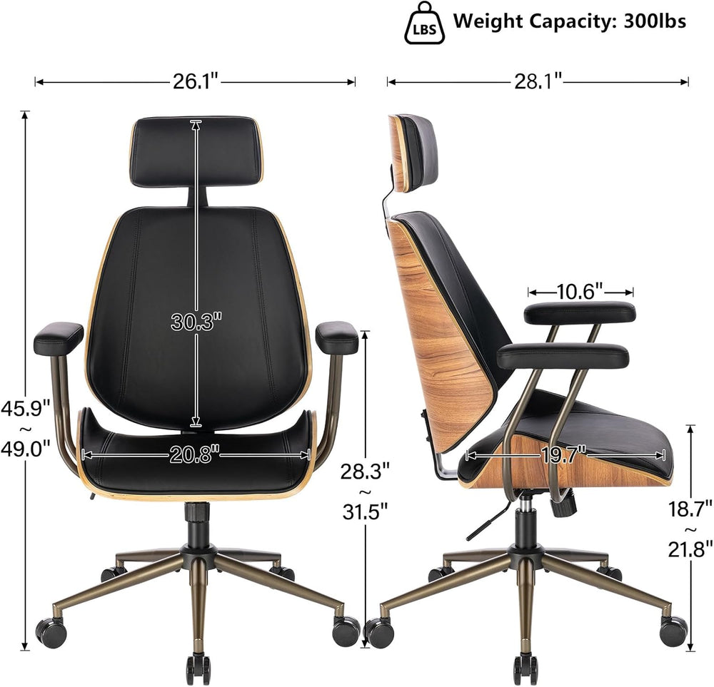 High Back Ergonomic Office Chair, with Headrest & Arms, Black | Faux leat...