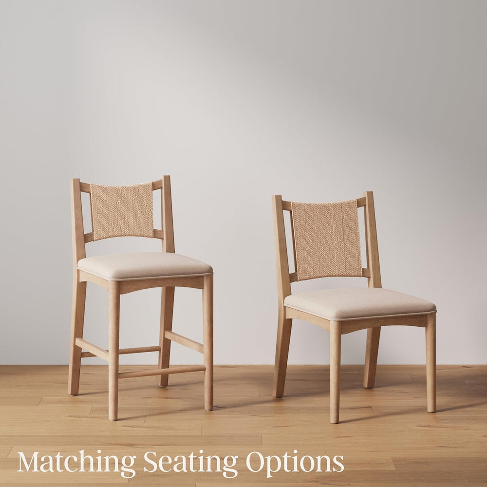 Nathan James Elodia Upholstered Dining Chair with Seagrass Back Solid Wood Mo...