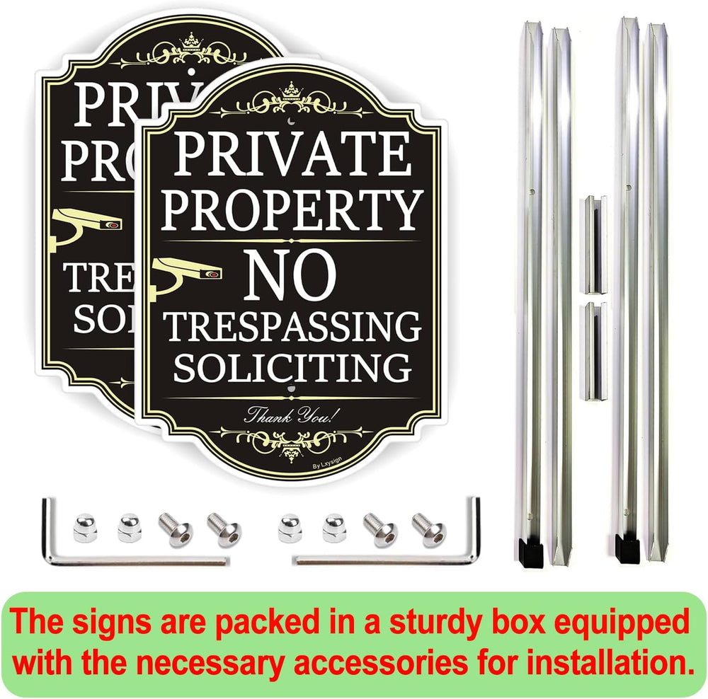 (2 Pack) Large No Trespassing Signs Private Property with Stake 36" Tall...