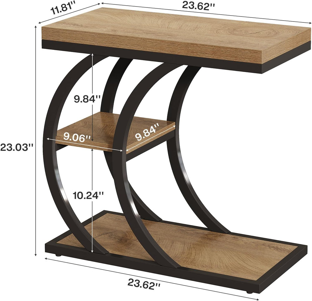 Tribesigns End Table for Living Room, 3-Tier Narrow Wood Couch C-Shaped Side ...