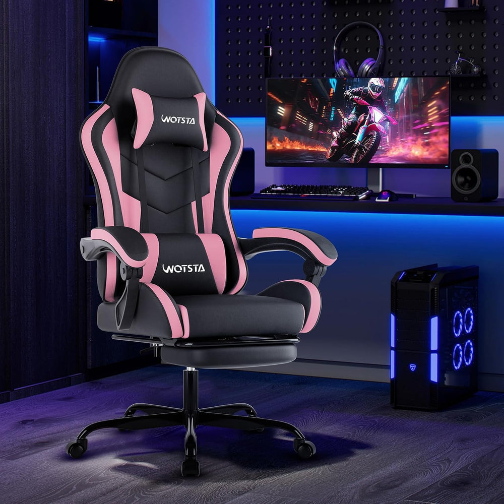 Ergonomic Gaming & Office Chair, Footrest, Racing Design Black/Pink
