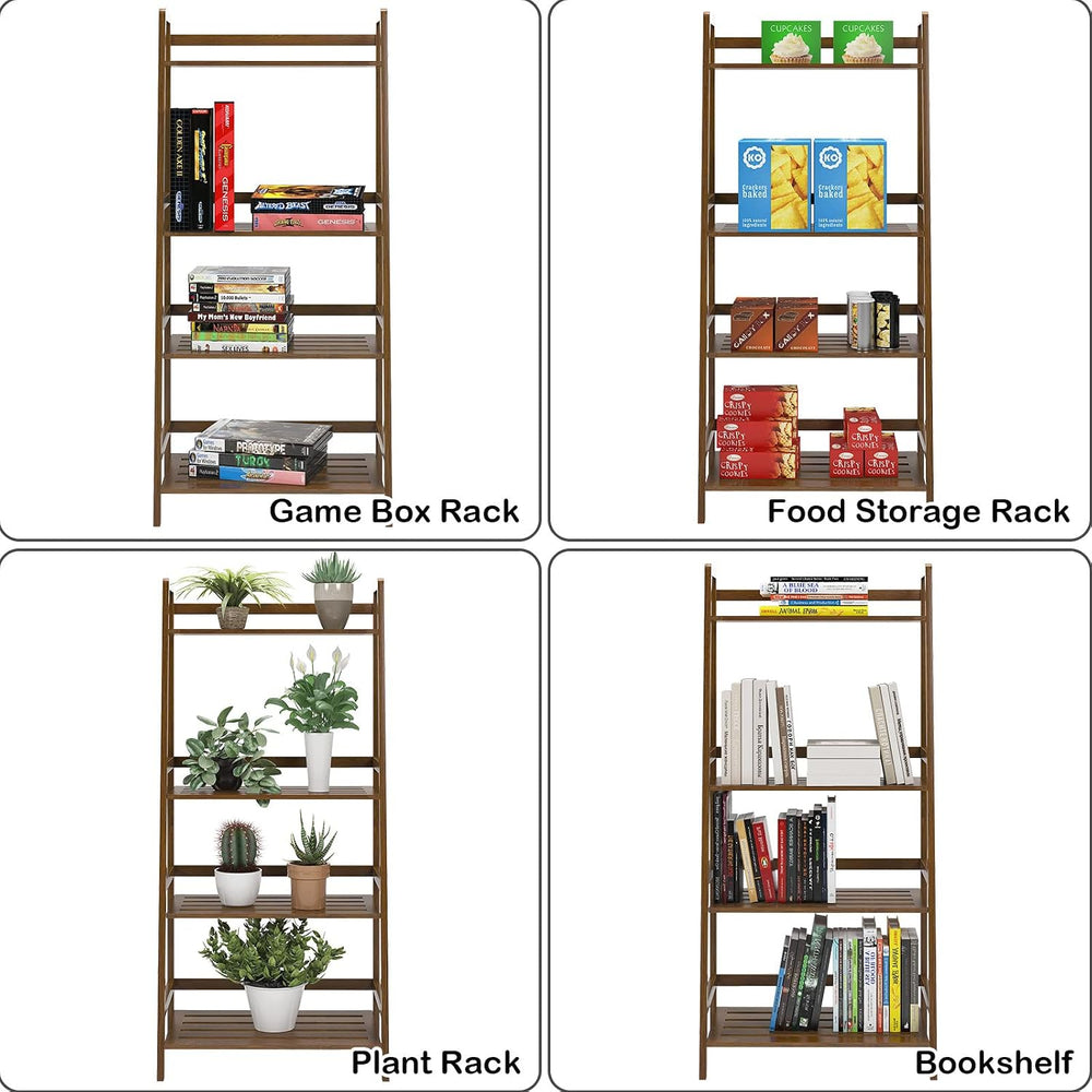 sogesfurniture, 4-Tier Bamboo Ladder Shelf, Rustic Style, Bookshelf Storage R...
