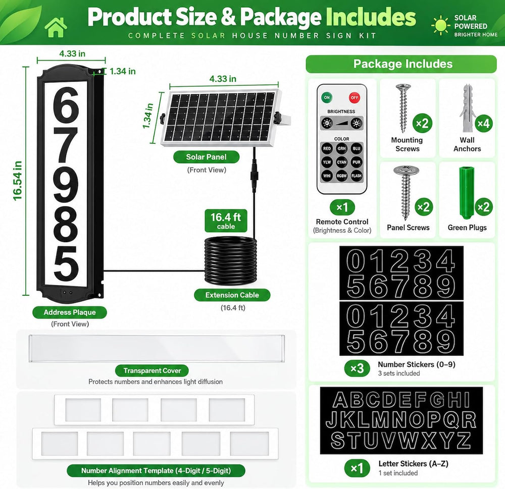 T-SUNUS Solar House Numbers with Separate Panel, IP65 Waterproof Outside
