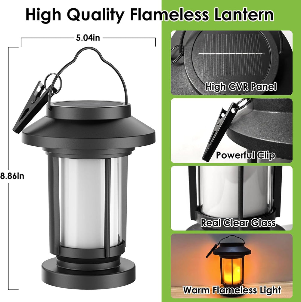 Greluna Solar Lantern Outdoor, Flickering Flameless Solar Lights Hanging Lant...