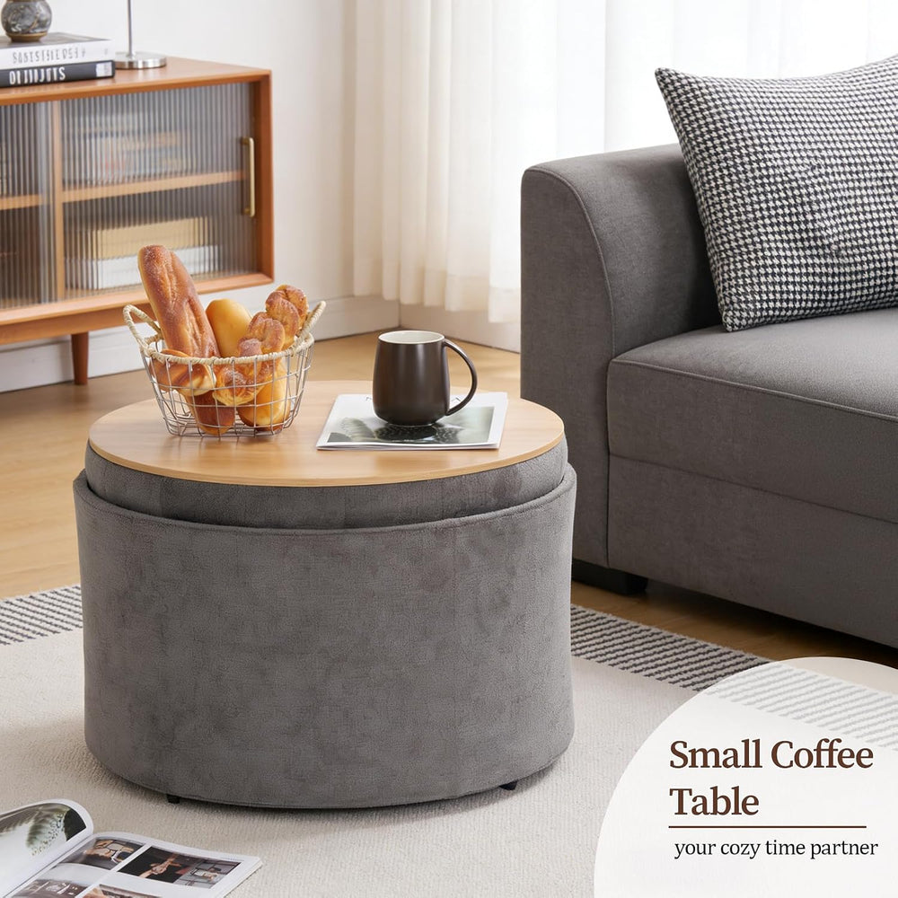 ONBRILL 24" Round Ottoman Coffee Table, Storage Ottoman with Lift-Off Li...