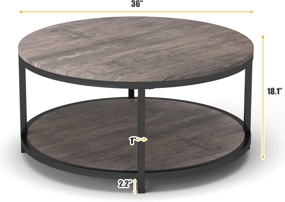 NSdirect Round Coffee Table,36" Coffee Table for Living Room,2-Tier Rust...