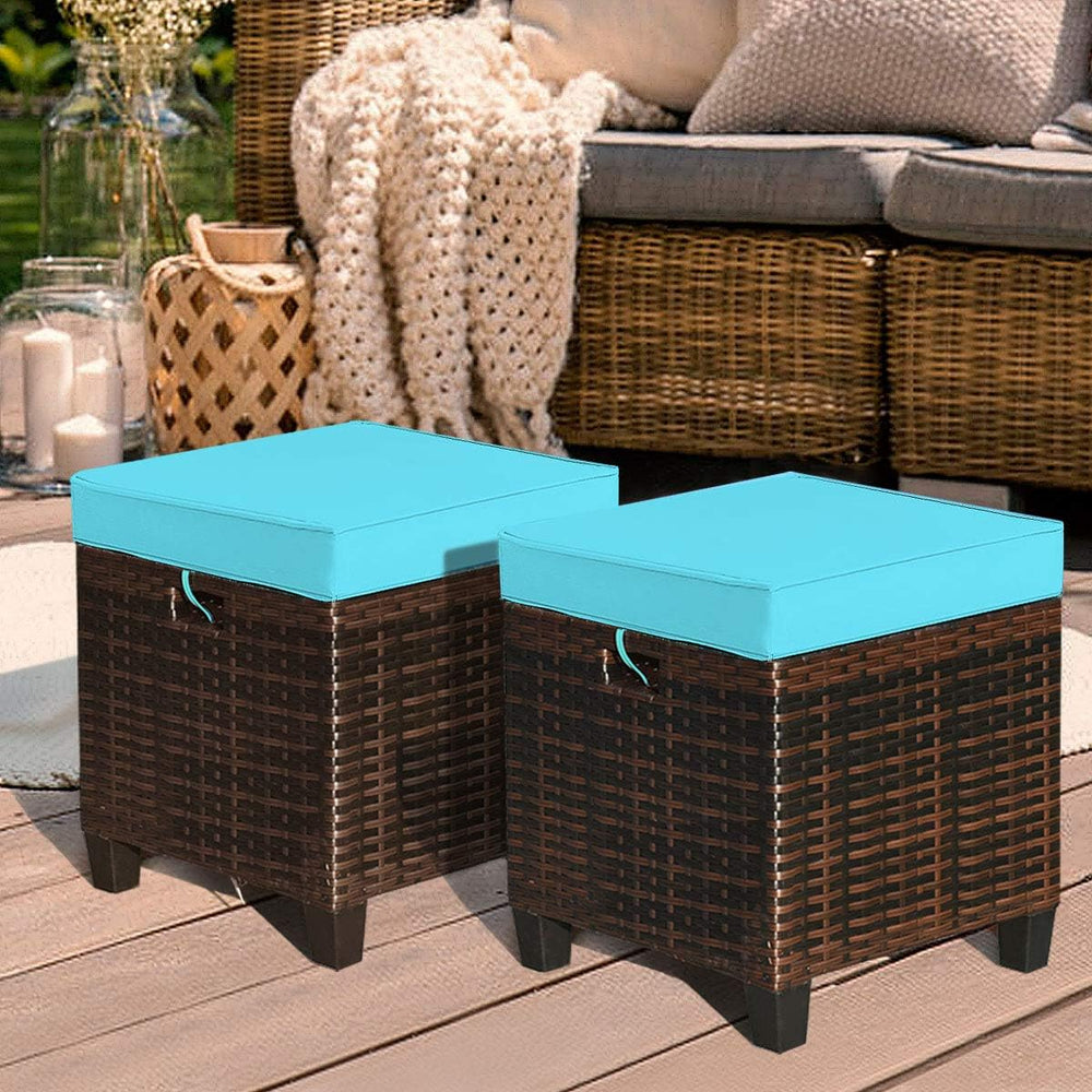 HAPPYGRILL 2pcs Patio Ottoman Set Outdoor Rattan Wicker Ottoman Seat with Rem...