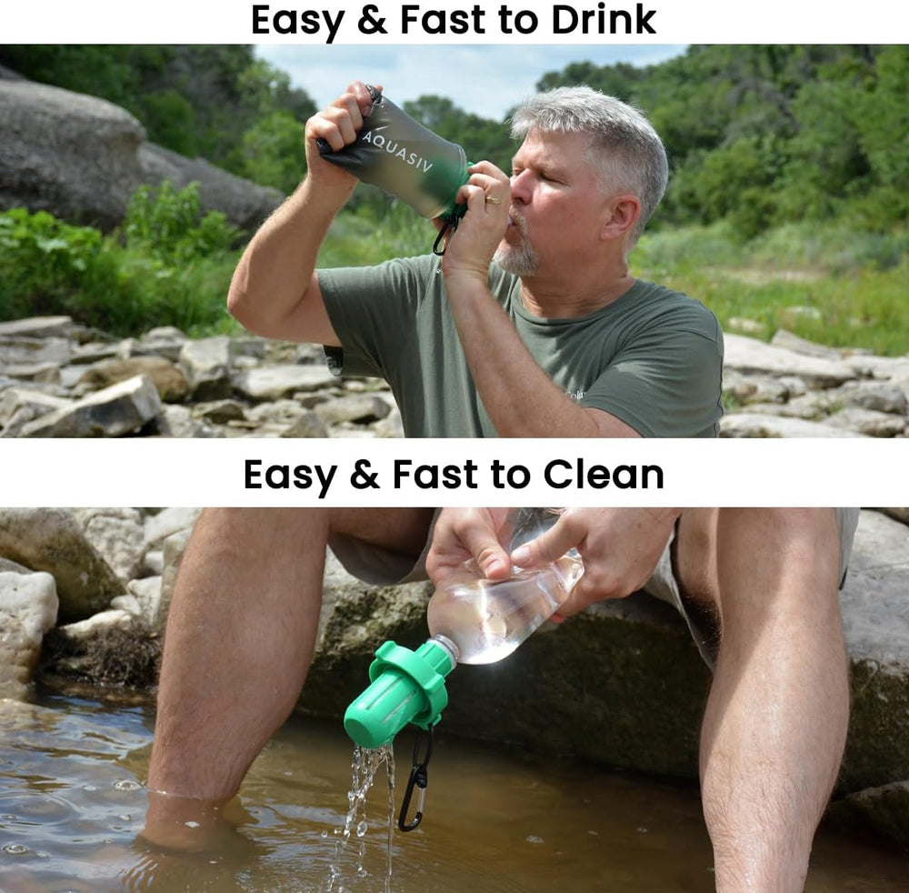 Gravity Water Filter Kit - HFM Carbon & Pre Filter, Portable Squeeze Pouc...