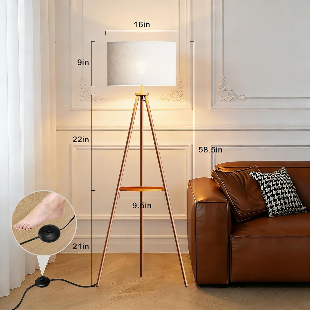 58.3" Mid-Century Tripod Floor Lamp with Shelf, Hidden Wiring, RGB Dimma...