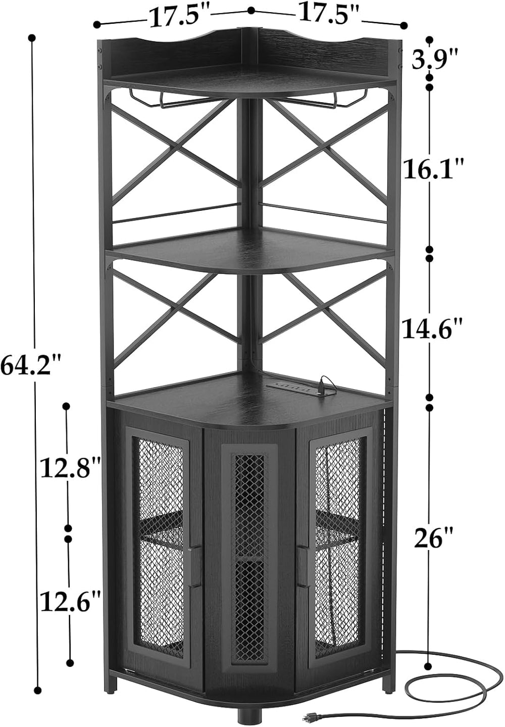 Aheaplus Corner Bar Cabinet with Power Outlet, Industrial Liquor Cabinet | 5-...