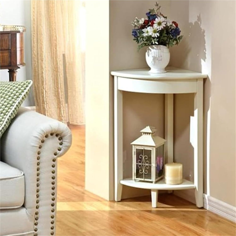 Corner Tables Compact Triangle Solid Wood Side Table Corner Shelf Unit with 2...