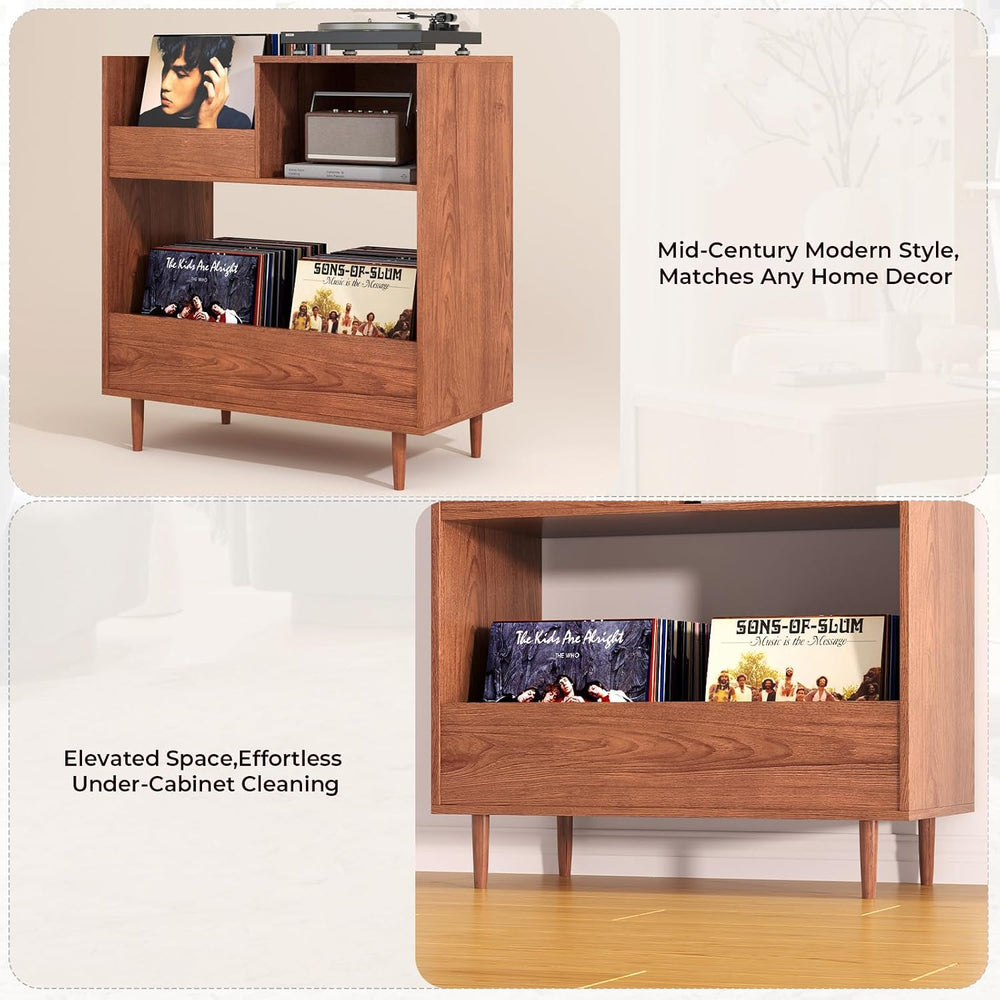 BROTTAR Mid Century Modern Record Player Stand,2-Tier Vinyl Record Storage
