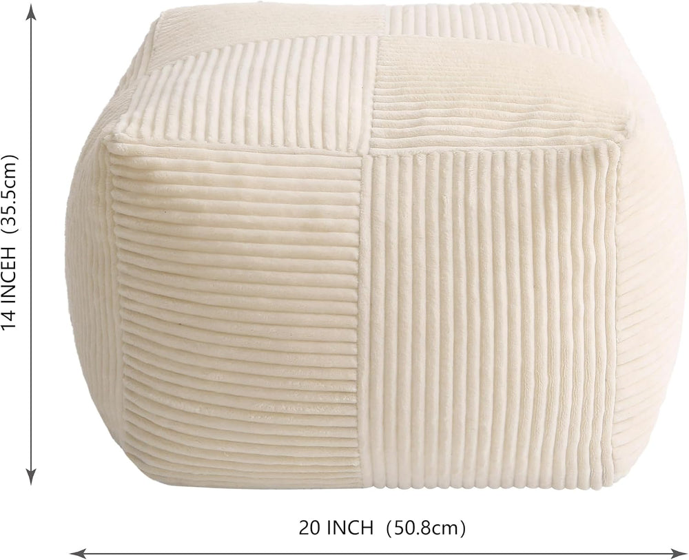 Corduroy Pouf Ottoman Foot Rest, Square Floor Pouf with Removable Cover, Soft...