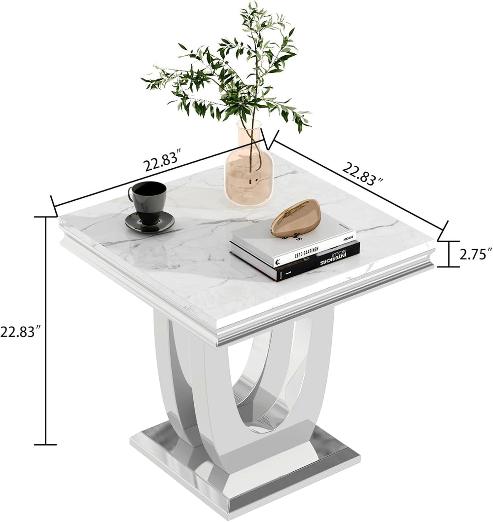 Henf 23in Square End Table Faux Marble End Table w/U Shape Steel Base,Luxury ...