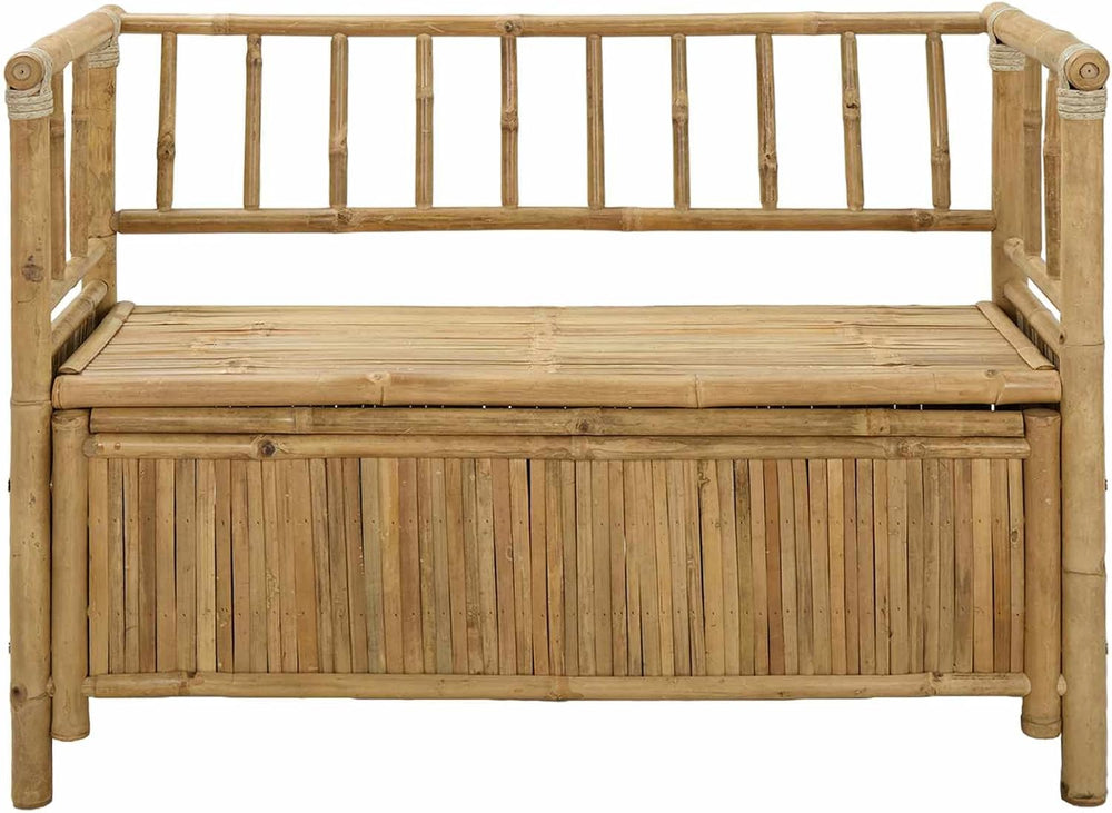 Garden Storage Bench 110 x 47 x 80 cm Bamboo Natural | Post Leg Design, Indoo...