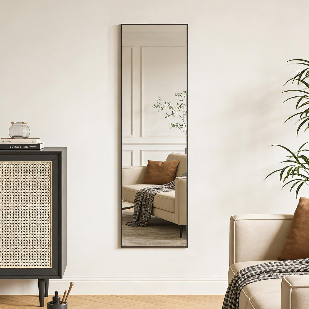 48x14 Inch Full Length Mirror Over the Door Hang or Wall Mounted Black