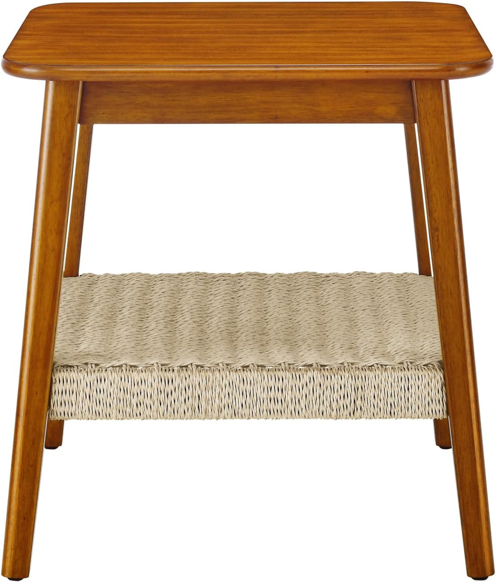 Geelife 23" Mid-Century Side Table with Woven Shelf, Boho Side Table wit...