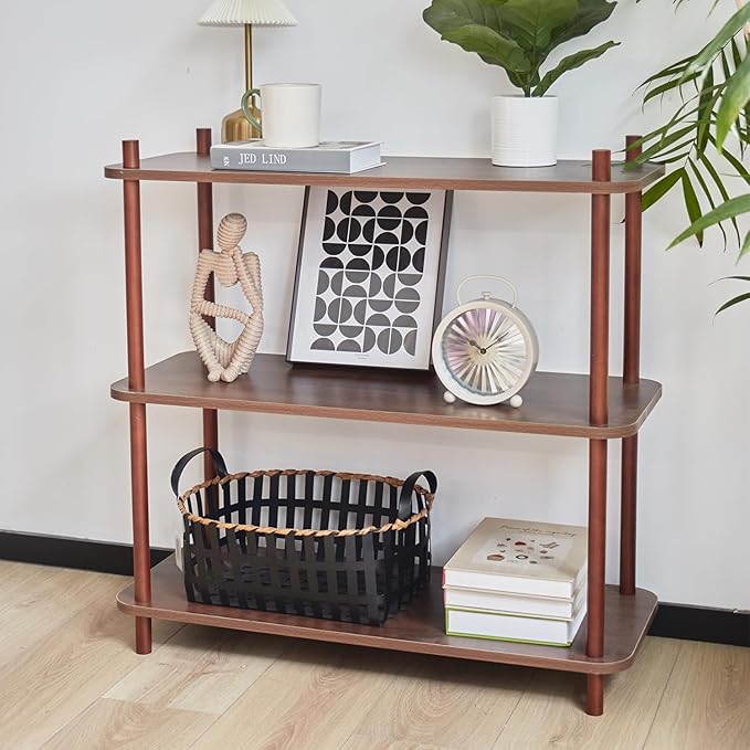 3 Tier Vintage Bookcase with Wood Frame Easy Assemble Construct for Hallway,E...