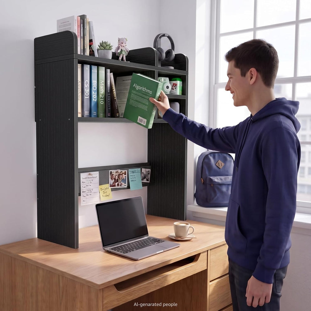 30" Black Desk Hutch Dorm Top Only with Sheves Felt Board for College