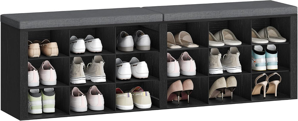 Hzuaneri Shoe Storage Bench with Cushion, Entryway Storage Bench with 18 Cubb...