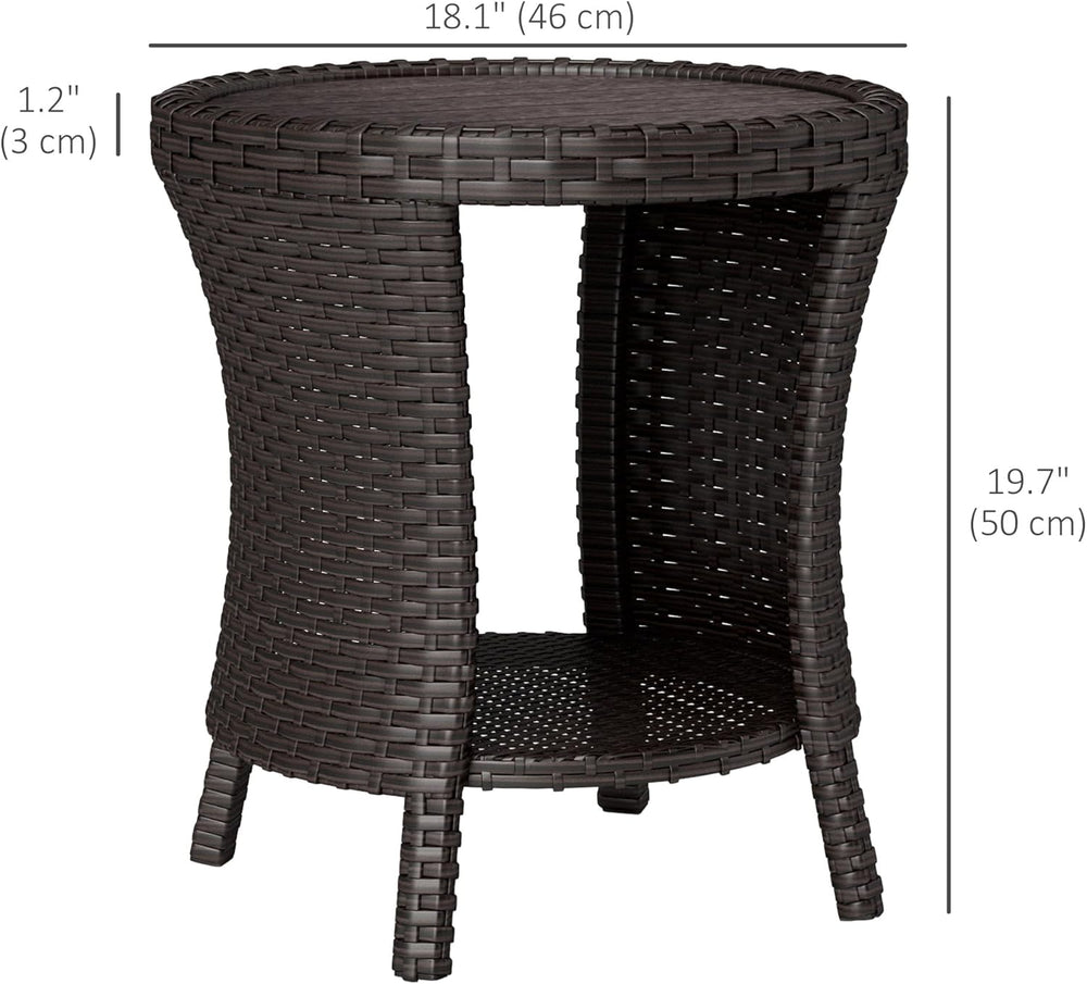 Outsunny 18" Outdoor Wicker Coffee Table 2-Tier Side Table Mixed Brown