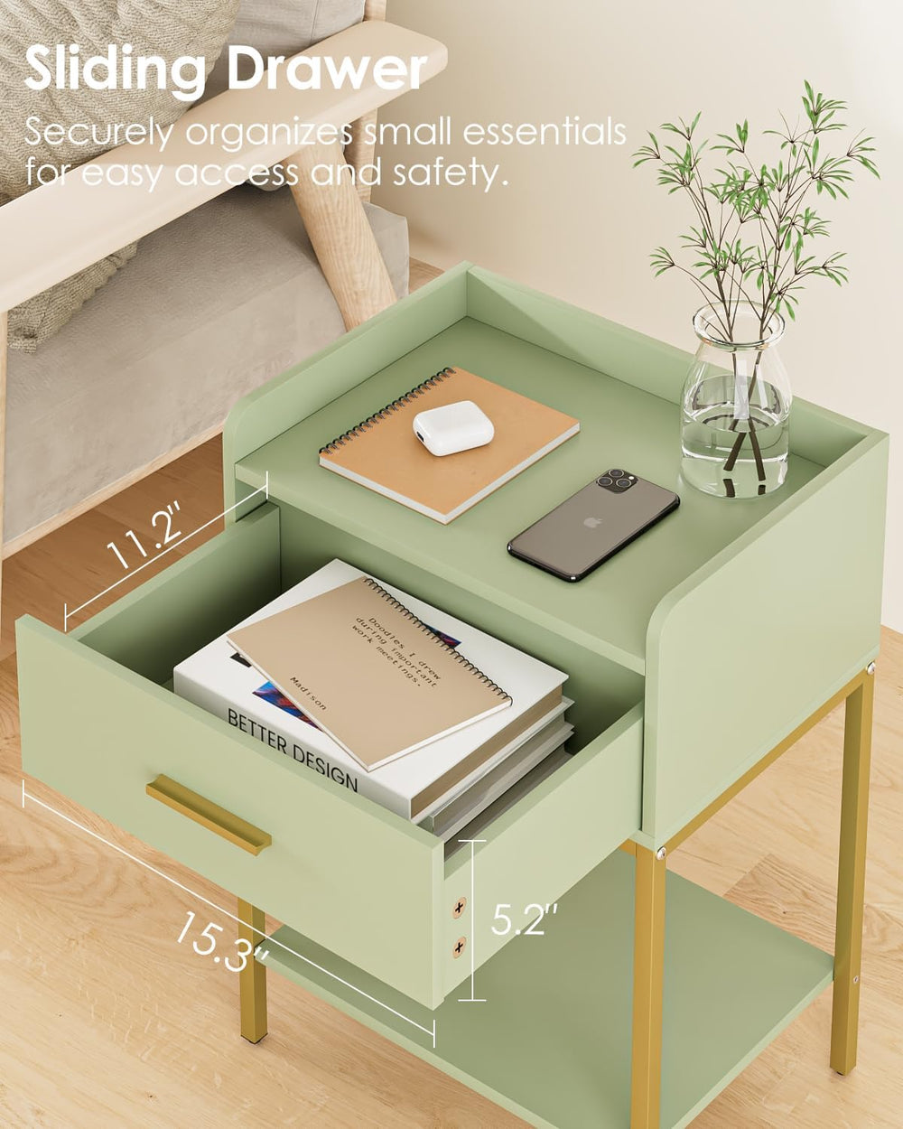 Nightstand,Modern Bedside Table Night Stand with Storage Drawer and Open Shel...