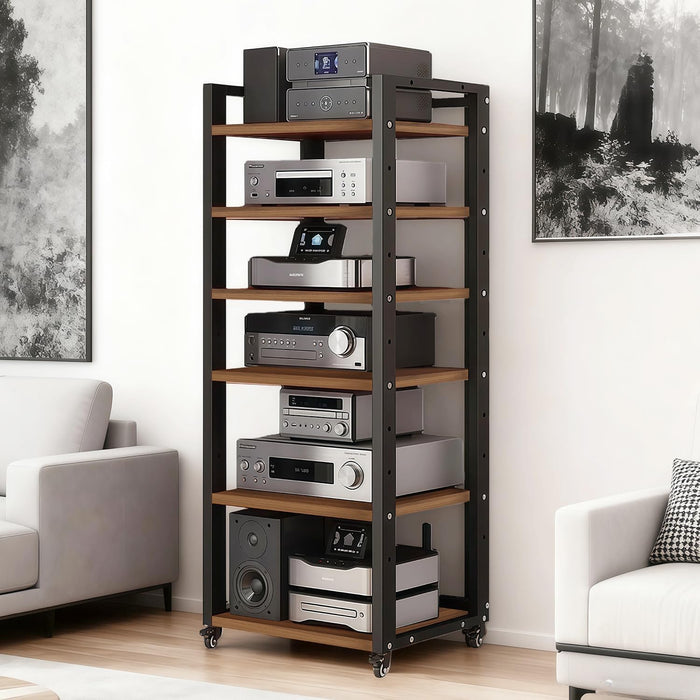 6-Tier AV Media Stand with Wheels, Modern Stereo Racks and Stands