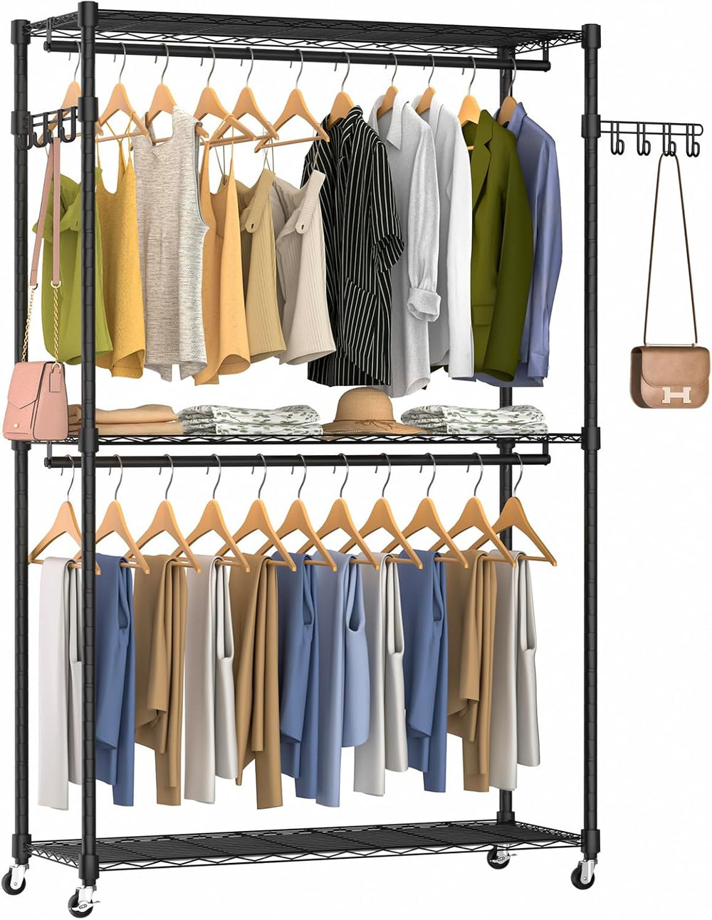 Heavy Duty Rolling Wheels Portable Metal Garment Rack,